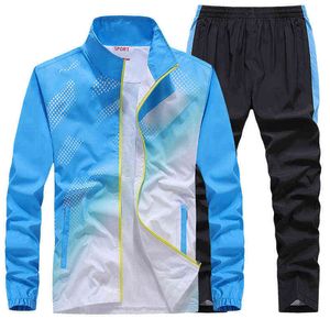 Heren sportkleding nieuwe lente herfst 2 stuk sets man sport pak jas + brok sweatsuit mannelijke mode print trainingspak maat L-5XL Y1221