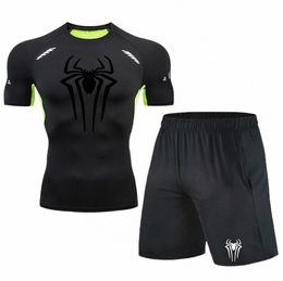 Vêtements de sport pour hommes Survêtement serré à séchage rapide Gym Spider Compri T-shirt Shorts Ensembles Vêtements Homme Fitn Kit d'entraînement de course m8EJ #