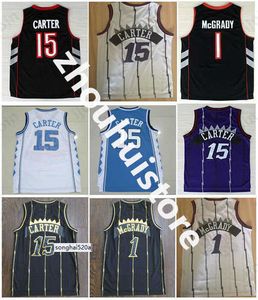 Ropa deportiva para hombres Secado rápido Transpirable Tracy # 1 McGrady Jersey Blanco Púrpura 15 # Carter Jersey Mejor calidad Penny 1 # Hardaway Jerseys cosidos