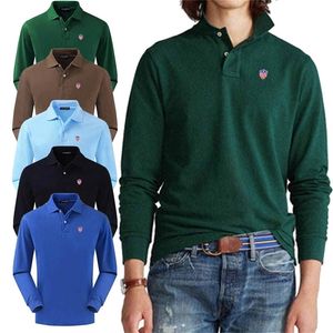 Heren lente en herfst 100% puur katoen hoge kwaliteit lange mouwen casual polos shirt mode revers golfsport pullover top 220402