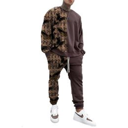 Conjunto de dos piezas de pantalones de manga larga para hombre, conjunto informal holgado con estampado, tendencia de moda de primavera y otoño