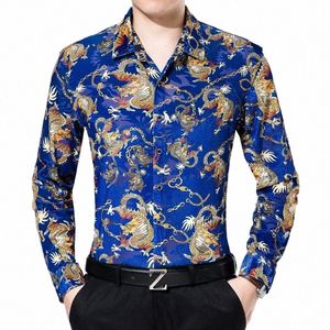 Primavera y otoño de los hombres ver a través de oro veet dr camisa china drag lg camisa de manga hombre fi ropa de impresión M4m7 #