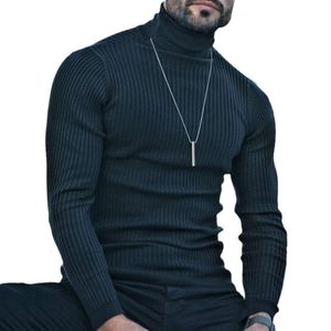 Camisa de punto negra con cuello alto fino para primavera y otoño para hombre, suéter de manga larga a la moda, camisa inferior para hombre