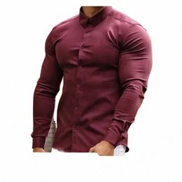 Chemises de sport pour hommes, nouvelle collection printemps-automne, coupe musculaire, travail professionnel, Anti-rides, haute élasticité, Slim, manches Lg, Y1ST #