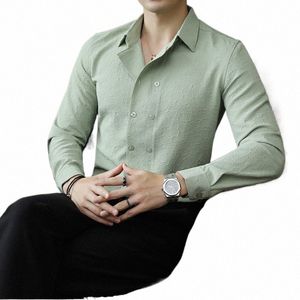 Chemises à double boutonnage de haute qualité pour hommes / Homme Slim Fit Fi Busin Revers Bureau Dr Chemise / Homme Lg Chemises à manches c3TA #