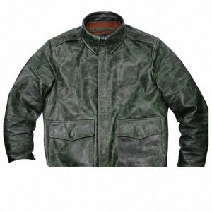 Printemps Vintage Vert A2 Veste Style Militaire Plus Taille 4XL Peau de Cheval Naturel Automne Lâche Aviati Manteaux en Cuir Véritable 56wy #