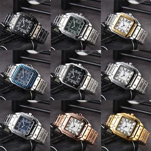 Vierkant herenhorloge 3-pins quartz vierkant horloge Scannen tweede uurwerk Kalender Volledig stalen handtank Batterij luxe designerhorloge AAA-horloges DATUM