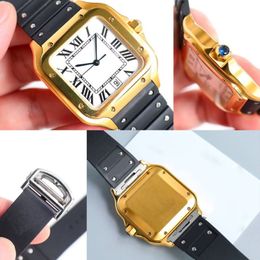 Montre carrée pour hommes avec cadran blanc, bracelet mécanique automatique en caoutchouc de 40 mm, finition miroir, style classique luxueux Montre De Luxe