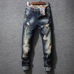 Gestapelde herengescheurde jeans streetwear rechte poots Retro Distressed Denim Pants retro vriendje plus maat 28-40 punk broek 231222