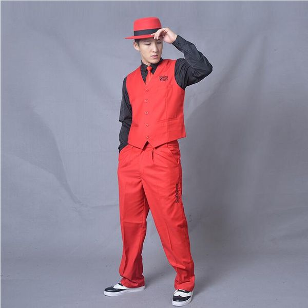 Vêtements de scène pour hommes Vêtements de danse mécanique Verrouillage Performance Hip Hop Arena Uniforme Standard Popping Gilet + pantalon Costume de couleur unie Garçon