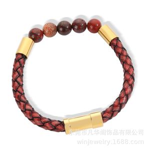 Bracelet en acier inoxydable pour hommes, perles, boucle magnétique, corde en cuir, personnalisé, mode, ornements de main en perles