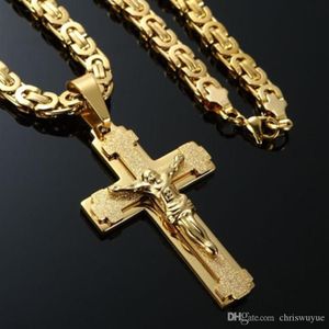 Collier croix en acier inoxydable pour hommes, chaîne en or 18 carats, pendentif jésus rempli, chaîne pour hommes, bijoux chrétiens, cadeaux 241a