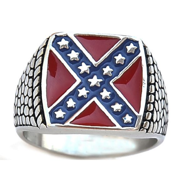 Federación Federal Americana de acero inoxidable masculino Azul Rojo Estados Unidos Flagal Star Star Shape Cross X Intersect CONFEDERADAS Rings Joyería