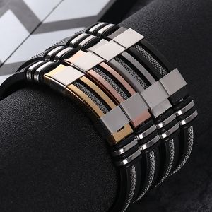 Heren roestvrijstalen siliconen zwarte armband eenvoudige rubberen nieuwe ontwerp punk charm polsband armband voor heren mode-sieraden cadeau