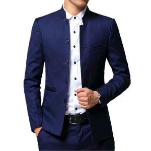 Hommes col montant Style chinois Slim Fit deux pièces costume ensemble/homme Zhong Shan Blazer veste manteau pantalon pantalon 2 pièces S-5xl X0909