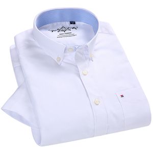 Camisas Oxford lisas de manga corta de corte estándar para hombre, parche con un solo bolsillo en el pecho, respiración, camisetas con botones de calidad cómoda