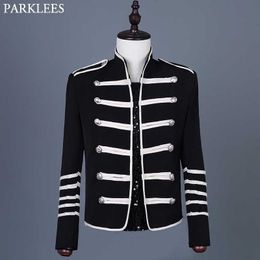 Heren Steampunk Militaire Drummer Emo Punk Gothic Jas Double Breasted Stand Collar Party Singer Show Prom Costume Homme 210522