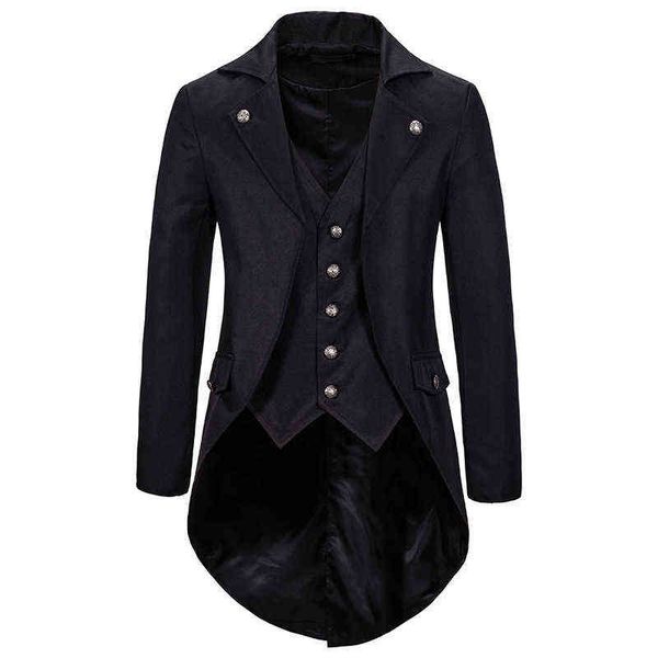 Steampunk Vintage Tailcoat Jacket Gothic Victorien Frock Trench Coat Halloween Uniforme Costume Vêtements de scène pour chanteurs 211111