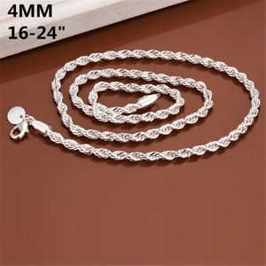 Heren Sterling Silver Compated Twinkling Rope Chains ketting 4 mm GSSN067 Fashion Mooie 925 Silver Plate Sieraden Kettingen Chain 302T