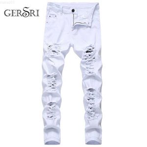 Hommes Droite Trou Destruction Pantalon Distressed Jeans Hommes Denim Créateur De Mode Marque Blanc Pantalon Mâle Grande Taille 220408 L230726