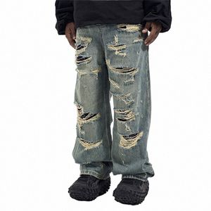 Street Wear pour hommes Jeans à jambes larges hip hop y2k jeans hommes streetwear droit mer rétro surdimensionné pantalon en denim décontracté U3QV #