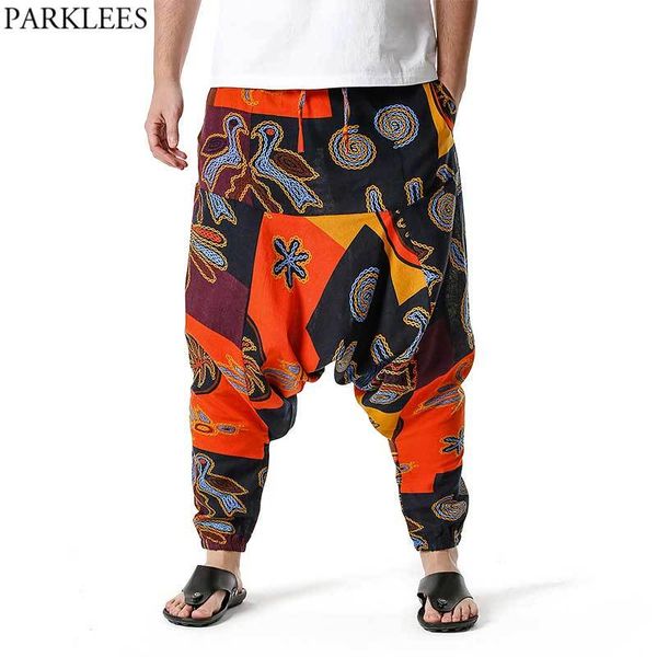 Ropa de calle para hombres Baggy Hippie Harem Pantalones Patrón africano Estampado Drop Crotch Jogger Casual Hip Hop Boho Yoga Joggers Sweetpants 210522
