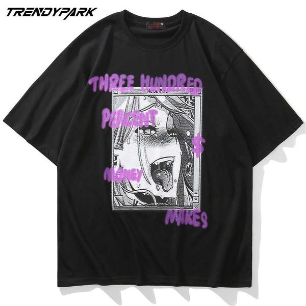 Hommes Streetwear T-shirts Hip Hop Anime Girl Imprimé Coton T-shirts Harajuku Casual Punk Rock Gothique T-shirts Surdimensionnés Chemises Tops 210601