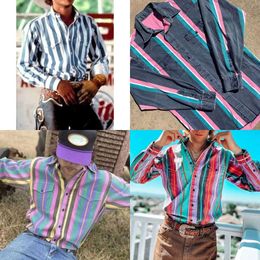 Chemises à rayures vintage pour hommes vintage à manches longues décontractées sur le revers à manches longues à manches longues.
