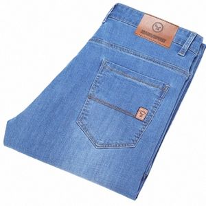 Mannen Stretch Denim Jeans Dunne Nieuwe Busin Casual Rechte Broek Zwart Blauwe Broek Dagelijks Mannelijke Broek Dropship Plus Size W2bT #