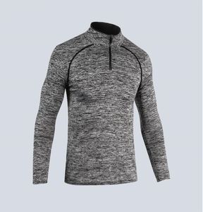 Camisetas de fitness elásticas para hombres, camisetas de entrenamiento de baloncesto, camisetas de cuello alto, correr al aire libre, ocio, deportes de secado rápido, camiseta de manga larga con cremallera.