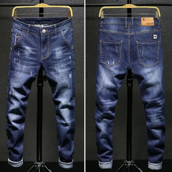 Jean Slim Stretch pour hommes jean Skinny bleu foncé pour hommes pantalon en Denim rétro décontracté Style coréen Streetwear pantalon de marque masculine 240124