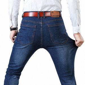 Mannen Stretch Straight Slim Fit Baggy Jeans Jeugd Fi Comfortabele Midden Taille Denim Lg Broek Jeans Voor Mannen kleding Y95u #