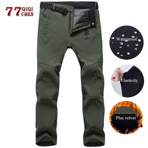 Heren Stretch Waterdichte Casual Broek Winter Warm Fleece Lange Broek Sweatpants Tactical Army Military Work Cargo 5XL 210715