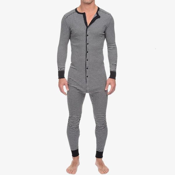 Pyjama rayé pour hommes, col rond, manches longues, barboteuse, vêtements de maison, vêtements de nuit confortables et de loisirs, S-3XL, 240110