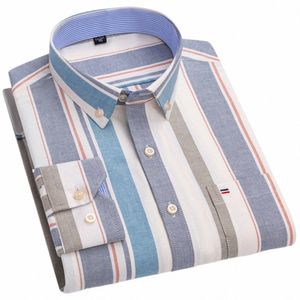 Chemise à rayures pour hommes, coupe régulière, manches Lg, poche, Oxford, col boutonné, confortable, polyvalente, chemises à carreaux décontractées, o5Pp #