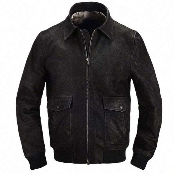 Style militaire noir printemps militaire A2 veste grande taille 5XL peau de vache naturelle automne coupe ajustée Aviati manteaux en cuir véritable q9R4 #