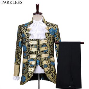 Mannen Stijlvolle Bloemen Jacquard Pakken Gothic Stijl Aristocraat Pak Mannen Hof Prins Halloween Cosplay Party Kostuum 210522