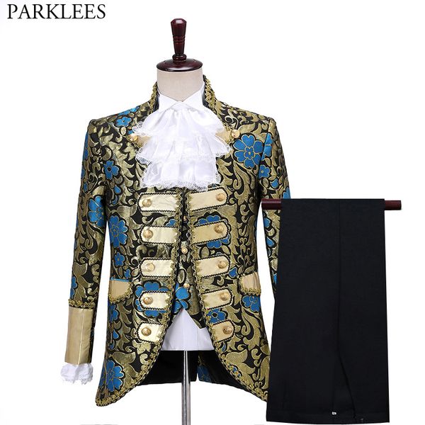 Trajes elegantes florales de Jacquard para hombre, traje de aristócrata de estilo gótico, traje de fiesta de Cosplay de Príncipe de la corte para hombre, disfraz de Halloween 210522