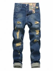 Stijlvolle koningsblauwe gescheurde jeans voor heren 2024 Hot New p28n #