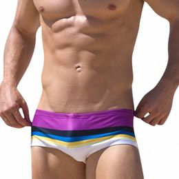 Calzoncillos a rayas con estilo para hombres Troncos de natación Sexy Cintura baja U-Cvex Board Shorts Traje de baño Holiday Beach Vacati Traje de baño 65R8 #