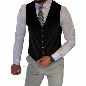 Gilet de costume en daim pour hommes Retro Western Denim Sleevel Steampunk Gilet Slim Fit Black Vest p7Fn #