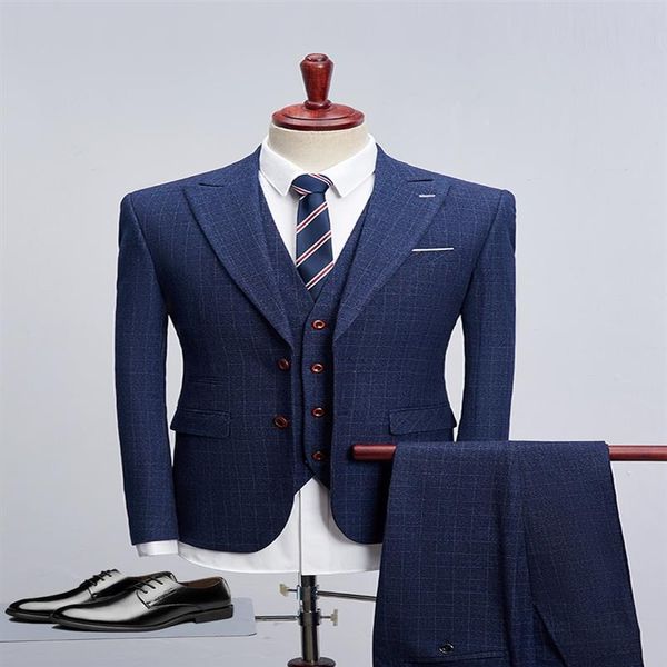 Traje para hombre, novedad de 2021, vestido de boda a la moda para novio, traje ajustado a rayas para fiesta de negocios de gama alta, conjunto de 3 piezas, abrigo, chaleco, Pants1016302j