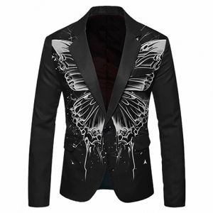 Costume pour hommes Blazer imprimé papillon Veste Spectacle sur scène Dîner Bar Danse Casual Hommes Blazer Manteaux Steampunk Luxe Homme Veste Costume C2LV #