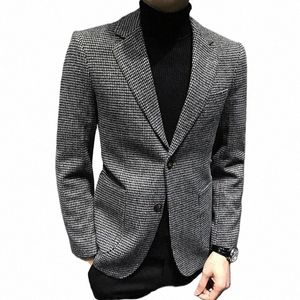 Veste de costume pour hommes gris pied-de-poule laine Tweed rétro épaississement veste formelle Busin veste Groomman pour mariage 2022 h7Qd #