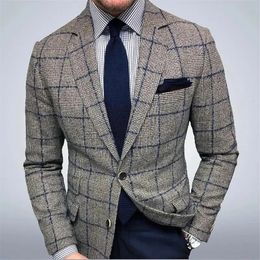 Veste de costume pour hommes, costume d'affaires britannique à carreaux pour hommes d'âge mûr, décontracté, grande taille, printemps et automne, 240122