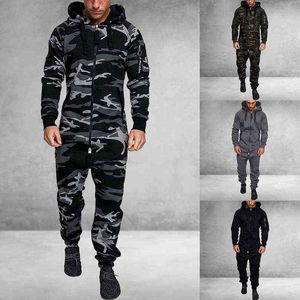 Herenpak Jumpsuit Kledingstuk Pyjama Winter Mannen Splicing Hoodie Sweatshirt Sets Losse rits Overall Hombre Trainingspakken G1209