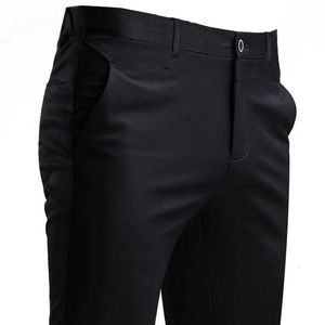 Pantalon de costume pour hommes, extensible, intelligent, décontracté, avec poches, couleur unie, droit, portable, pleine longueur, travail à domicile, pantalon habillé noir 240113