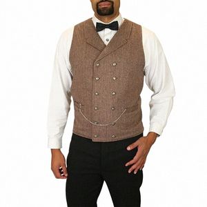 Gilet de costume pour hommes Gilet à double boutonnage Gilet de marié de mariage Rétro Slim Fit Sleevel Gilet Steampunk R5zL #