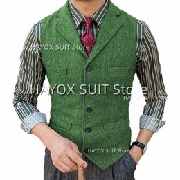 Gilet de costume pour hommes Herringbe revers simple boutonnage laine Chalecos Gentleman veste à manches hommes pour gilet de mariage T6kD #