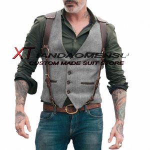 Gilet de costume pour hommes, veste à manches en laine à chevrons, rétro, coupe cintrée, manteau Steampunk décontracté, b3P4 #